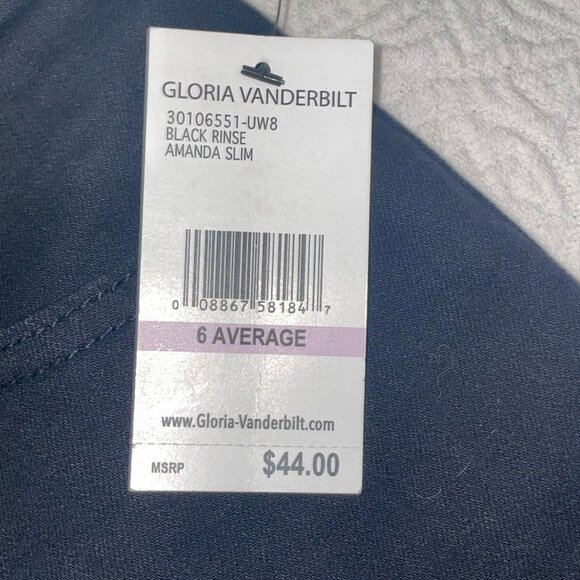 Gloria Vanderbilt Amanda Slim Leg Jeans Black Size 6 Average Embroidered Pockets - Picture 11 of 12